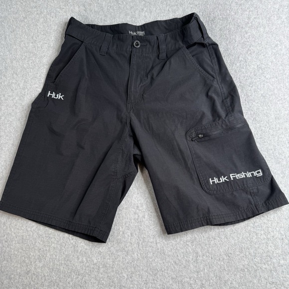 Huk Performance Mens Size Medium Cargo Fishing Short Black Outdoor Zipped Pocket - Picture 1 of 7